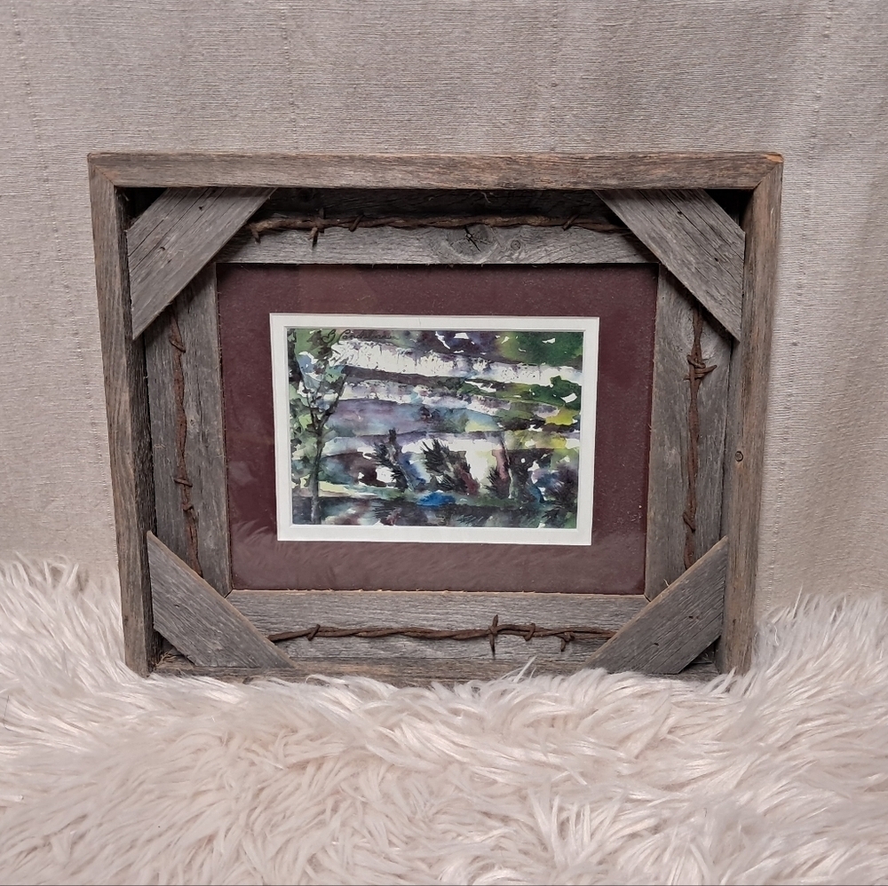 Mountain Life Wall Art With Barbed Wire Frame
